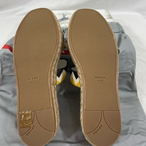 PRADA Zigzag Saffiano Leather Sandals Womens Platform Espadrille Slide Size 39 - Picture 14 of 16